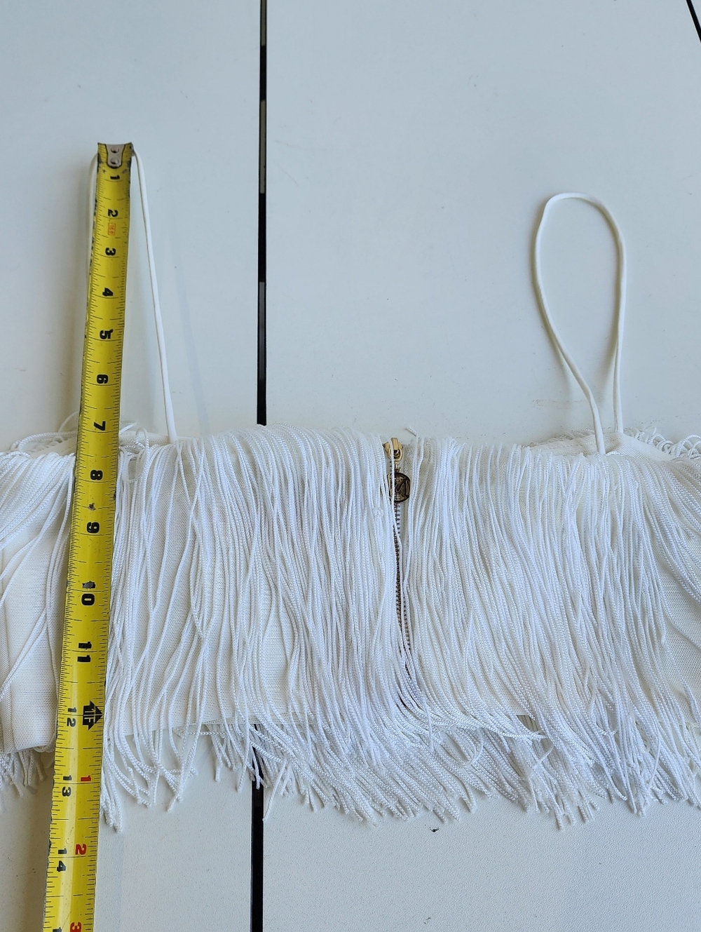 MESHKI Womens Sophia TOP MINI SKIRT SET Cream White Fringe Zip Sz XS - Picture 10 of 16